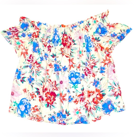 Gap Women’s Off The Shoulder Top‎ Small Floral Smocked Short Sleeve Cottagecore - Picture 2 of 8